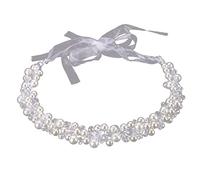 VINTORKY Bridal Pearl Headwear with Ribbon Vintage Crystal and Rhinestone Hairband for Weddings Special Occasions and Bridesmaids Handmade Floral Crown Accessory