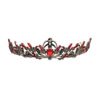 VINTORKY Bridal Rhinestone Tiara Headband with Leaf Pattern, Black and Red Wedding Crown for Bride, Anti-Rust Zinc Alloy Birthday Hair Accessory for Formal Celebrations