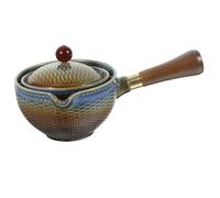 VINTORKY Ceramic Teakettle with Side Handle for Loose Leaf Tea Brewing Porcelain and Wood Material Decorative Traditional Chinese Style Tea Kettle for Home and Office Use