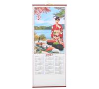 VINTORKY Chinese Wall Scroll Lunar Calendar, 2027 Asian New Year Hanging Calendar, Imitation Rattan Zodiac Feng Shui Decoration for New Year Home Office