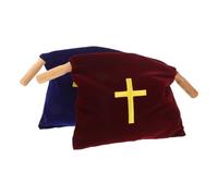 VINTORKY Church Offering Bag Elegant Embroidered Cross Design Velvet with Wooden Poles 2pcs Spacious Pouch, Easy to Maintain, for First Communion and Baptism Party