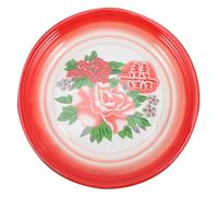 VINTORKY Classic Double Happiness Enamel Plate 30cm Round Retro Food Tray Multi-Function Serving Dish for Home Dining and Wedding Party Use