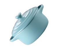 VINTORKY Double Handle Ceramic Soup Bowl 230ml with Lid Microwave Safe Lake Blue Home Kitchen Stew Bowl for Microwave Oven Use