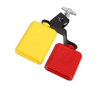 VINTORKY Dual Mounted Sambago Bell with Plastic Jam Block Drum Accessories, Portable Latin Dual Bell Percussion Made of Abs and Zinc Alloy, Excellent Sound Quality for School Bands