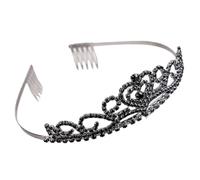 VINTORKY Elegant Black Alloy Rhinestone Crown Headpiece with Delicate Texture for Prom and Travelling, Stylish Holiday Headband and Photography Accessory for Girls and Wives