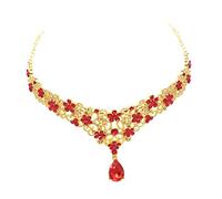 VINTORKY Elegant Bridal Frontlet Wedding Forehead Jewelry Vintage Style Rhinestone Crown Chain Accessory Red for Special Occasions