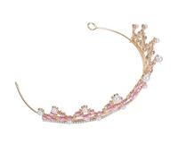 VINTORKY Elegant Pink Rhinestone Pearl Crown Headband for Women Lightweight Alloy Bridal Tiara with Leaf Design for Ceremony and Engagement Party