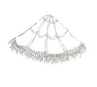 VINTORKY Elegant Silver Beaded Headpiece Rhinestone Gems Mesh Shape Hair Accessory for Brides, Alloy Material, Classic Design that Stays at Head Stably without Pulling Hair, for Party