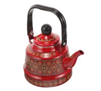 VINTORKY Enamel Tea Kettle with Handle 1.1l Thickened Red Vintage Stovetop Kettle for Coffee, Tea Brewing and Hot Water, Sturdy Home Office Beverage Pot