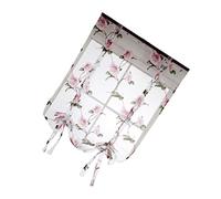 VINTORKY Floral Roman Blind Curtain Semi Sheer Pink Window Panel 1.4 X 1.6m Cotton Blend Living Room Balcony Drapes with Tie Back