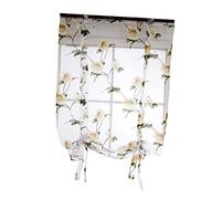 VINTORKY Floral Sheer Roman Curtain Balloon Shade for Bedroom Living Room Kitchen Tie Up Sling Blinds 1 x 1.6m Voile Drapes