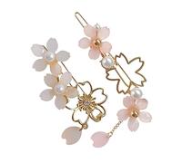 VINTORKY Flower Hair Clips 2pcs Japanese Cherry Blossom with Dangle Charm for Girls Cosplay and Daily Wear