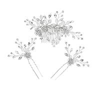 VINTORKY Gilded Leaf Hair Comb Set for Weddings Alloy Hair Comb 2Pcs Rhinestone Hairpins Elegant Headpiece for Brides and Bridesmaids