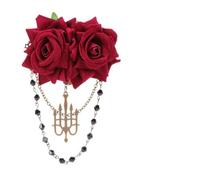 VINTORKY Gothic Brooch Tassel Corsage Rose Badge Vintage Style Retro Red Flower Breastpin for Women Gothic Palace Style Accessory