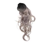 VINTORKY Gradient Long Wavy Curly Wig for Women Adjustable Heat Resistant Synthetic Hair Middle Part Black Gray Ombre for Cosplay Halloween Party Daily Use