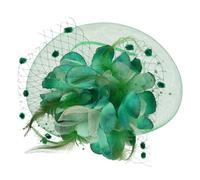 VINTORKY Green Fascinator Headband Mesh Pearl Plume Flower and Veil Clip for Wedding Tea Party Multioccasion Headwear
