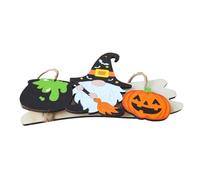 VINTORKY Halloween Wooden Door Sign Outdoor Front Door Plaque Pumpkin Gnome Witch Design Bright Colors Festive Wall Hanging Decor for Home and Party