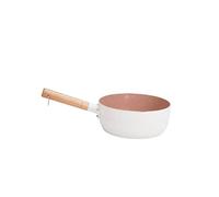 VINTORKY Japanese Style Aluminium Milk Pot Baby Complementary Food Cooking Pan Multi-Purpose Instant Noodle Pot Wooden Handle and Hanging Ring 2.0L White
