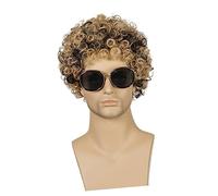 VINTORKY Men's Short Curly Synthetic Wig Fashionable Hairpiece for Men and Boys Lifelike Curly Wig for Cosplay 1 Piece Black and Brown Mix