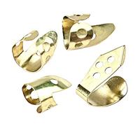 VINTORKY Metal Guitar Thumb and Finger Picks Set, 4pcs with Holes, Gold Tone for Banjo, Ukulele, and Acoustic Guitar Accessories