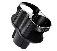 VINTORKY Multifunctional Rotatable Car Cup Holder with Adjustable Base for Bottles and Drink Bottles Classic Carbon Fiber Black with Silver Edge Design