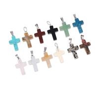 VINTORKY Natural Stone Cross Pendant Charms DIY Necklace and Bracelet Accessories 12pcs Random Color Featuring Balance and Peace of Mind for Jewelry Making for Beginners and Teens