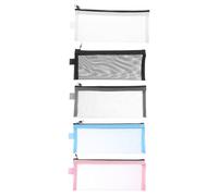 VINTORKY Nylon Net Pencil Bags Bendable Material with Sealed Zipper Design 5pcs, Simple Portable Stationery Bags for Birthday or Random Color and Suitable for Students and Children