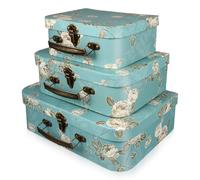 VINTORKY Paperboard Suitcases with Handles Floral Print Decorative Cardboard Storage Boxes Set 3 Pieces 11.89X8.62X3.74 Inch Stackable Storage for Baby Shower Wedding Birthday