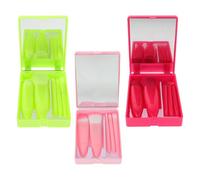 VINTORKY Portable Travel Makeup Brush Set Mirror, 5pcs Mini Multifunctional Cosmetic Brushes Kit for Foundation, Powder, and Eyeshadow, Women’s Professional Makeup Tools in Rose Red, Pink,