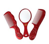 VINTORKY Red Chinese Traditional Wedding Comb Mirror Set, Bride Hair Styling Tools with Red Dragon Phoenix Design, Wedding Party Supplies for Bridal Ceremony