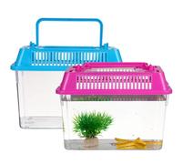 VINTORKY Reptile Feeding Tanks with Handle Safe for Pet's Health Portable 4pcs Plastic 15x9.5x11cm Smooth Surface Random Color for Breeding Goldfish and Fish