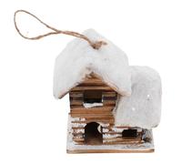 VINTORKY Rustic Wooden Christmas Village Miniature Houses with LED Lights and Faux Snow Battery-powered Holiday Ornaments for Table Centerpieces Tree Decorations and Winter Wonderland