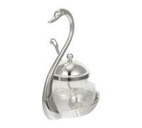 VINTORKY Seasoning Jar with Spoon Swan Salt Jar Glass Zinc Alloy Silver Swan Shape for Salt and Coffee, Easy to Clean Kitchen Condiment Pot