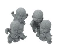 VINTORKY Shaolin Kung Fu Monk Buddha Sculptures Set, 4pcs Gray Sandstone Zen Buddha Figurines for Home Decor, Miniature Religious Ornaments for Tabletop Display and Meditation Spaces