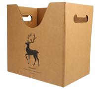 VINTORKY Stackable Kraft Paper Storage Box Organizer Bin with Handle Multi-functional Brown Simple and Fashionable Storage Solution with Lid for Toys and Household Items