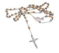 VINTORKY Stainless Steel Rosary Beaded Cross Necklace for Baptismal Gift with Unique Chain Design, Chic and Simple Style, for Daily Wear and Office Accessory Matching