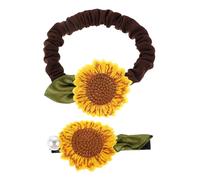 VINTORKY Sunflower Hair Clip and Hair Tie Set for Girls 2pcs Floral Accessories Pearl Detail for Pastoral and Nature-themed Hairstyles
