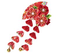 VINTORKY Tassel Bell Hair Accessory Girly Fabric Style Traditional Oriental Costume Hair Accessories Shape Barrette Fancy Cute Decorative Fan Hairpin Fan Hair Clips Red Alloy