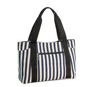 VINTORKY Tote Bag and Multi-purpose Large Capacity Striped Canvas Stylish Black Shoulder Bag with Good Stitching, Super Lightweight for Women and Mommy for Travel and School