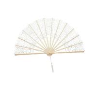 VINTORKY Vintage Bamboo Lace Folding Fan Lightweight Handheld Portable Fan with Floral Pattern for Wedding Dance and Daily Use Bamboo and Lace Material Elegant Ivory Yellow Design