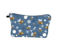 VINTORKY Water Resistant Bees Pattern Makeup Bag with Sponge Liner Polyester Toiletry Pouch for Travel Organizer Cute Printed Cosmetic Bag for Women