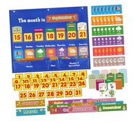 VINTORKY Weekly Calendar Pocket Chart Hanging Wall Mounted Learning Chart with Date and Weather Cards Reinforced Grommets Educational Tool for Classroom and Home