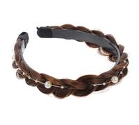 VINTORKY Wide Ant-Slip Fishbone Braid Hairband with Teeth, Synthetic Three-Strand Plaited Wig Design Hair Hoop for Women, Light Brown Pearl Style Headband for Daily Outdoor Use