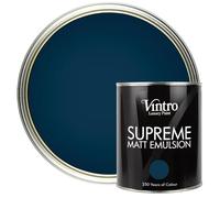 Vintro | Luxury Matt Emulsion | Nightfall | Smooth Chalky Finish | Multi Surface Paint | for Walls, Ceilings, Wood and Metal (Dark Blue) 1L