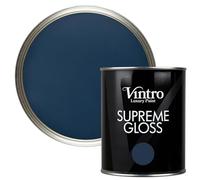 Vintro Paint | Gloss Paint | for Walls | Wood | Trim | Gloss Furniture Paint | Interior & Exterior Use. 1 Litre (Navy Blue - Picasso Blue)