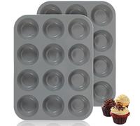 Vinuwu 2 Pack Muffin Trays, Silicone Muffin Moulds 12 Cup, Non Stick Muffin Cupcakes Tin 12 Deep, Baking Tray for Cupcakes Yorkshire Bun Pudding, Baking Moulds Tins-30 x 22 x 3 cm