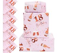 Vinuwu 6 Sheets 18th Birthday Wrapping Paper, 70x50cm Rose Gold Pink Happy Birthday Gift Wrap Paper for Girls Ladies,Decorations - Plastic Free & Recyclable - 18th
