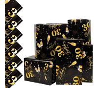 Vinuwu 6 Sheets 30th Birthday Wrapping Paper, Birthday Gift for Women Men | 70x50cm Black & Gold Celebration Happy Birthday Gift Wrap Paper for Ladies Female, Decorations Recyclable