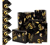 Vinuwu 6 Sheets 60th Birthday Wrapping Paper, Birthday Gift for Women Men | 70x50cm Black & Gold Celebration Happy Birthday Gift Wrap Paper for Ladies Female, Decorations Recyclable