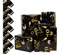 Vinuwu 6 Sheets 70th Birthday Wrapping Paper, Birthday Gift for Women Men | 70x50cm Black & Gold Celebration Happy Birthday Gift Wrap Paper for Ladies Female, Decorations Recyclable